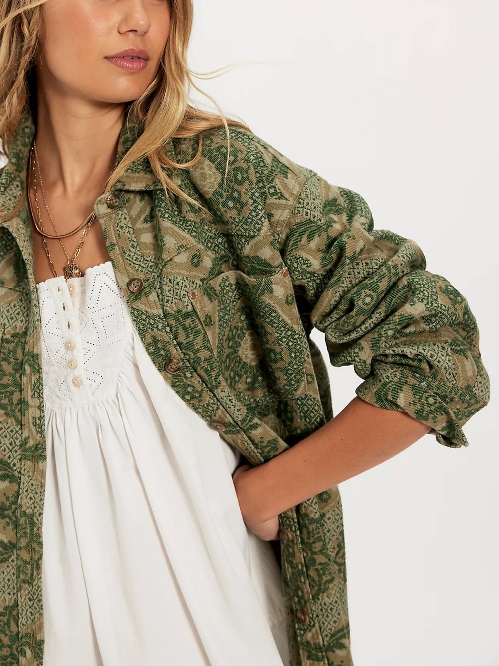Free People We The Free Brick Lane Jacquard Maxi Shirt Jacket XS 90s Whimsigoth - Picture 4 of 13